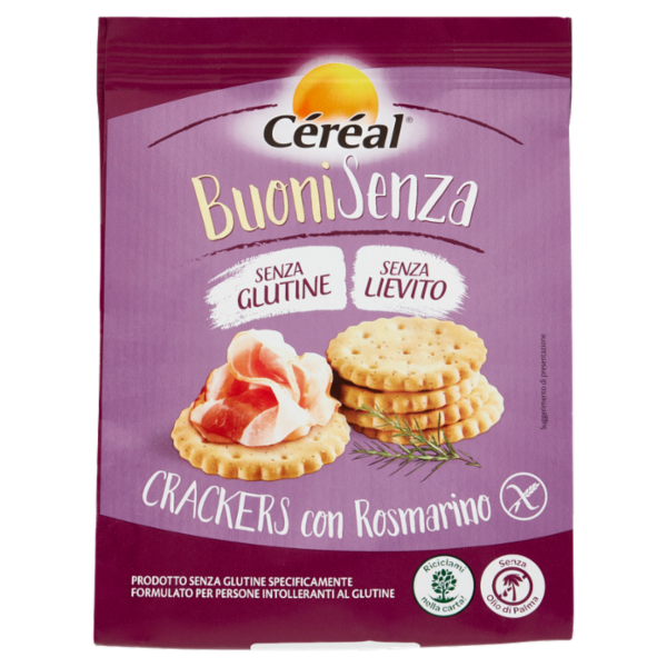Céréal BuoniSenza Crackers con Rosmarino, Senza Glutine e Senza Lievito - 150 g