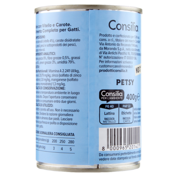 Consilia Petsy Gatto Paté con Vitello e Carote 400 g