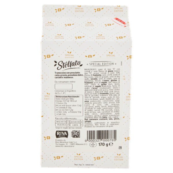 Riva Stellato Tramezzino Prosciutto Cotto Arrosto, Provolone Dolce, Carciofini 170 g