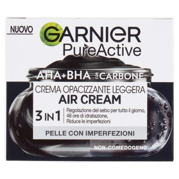Garnier PureActive Air Cream AHA+BHA con Carbone - Crema Opacizzante Leggera 50 ml