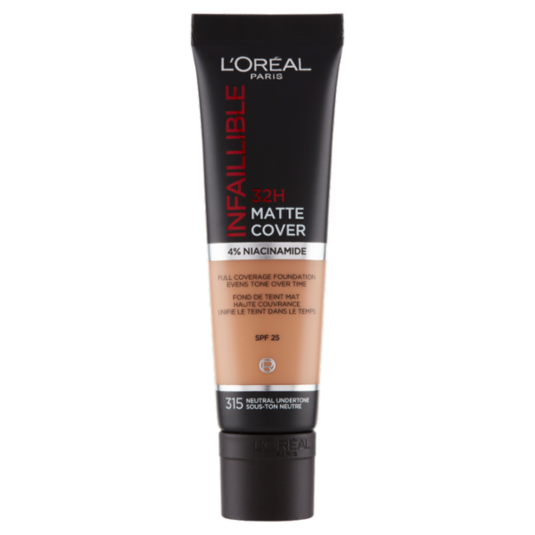 L'Oréal Paris Fondotinta Infaillible Matte Cover, Finish Matte, 315 Neutral Undertone, 30 ml