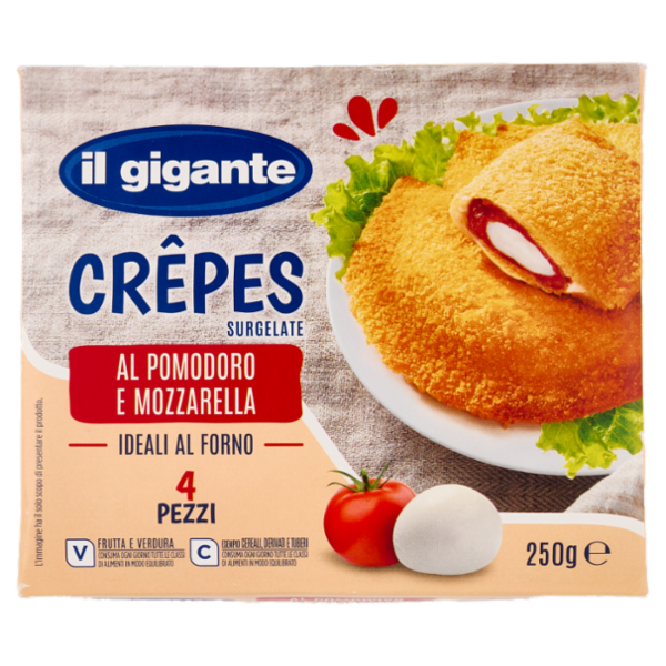 IL GIGANTE Crêpes Surgelate al Pomodoro e Mozzarella 4 Pezzi 250 g