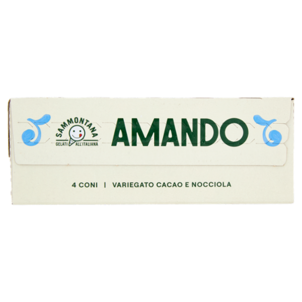 Sammontana Amando 4 Coni Gelato alla Vaniglia, Variegato al Cacao e Nocciola 4 x 75 g