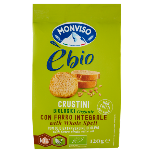 Monviso èbio Crustini Biologici con Farro Integrale con Olio Extravergine di Oliva 120 g