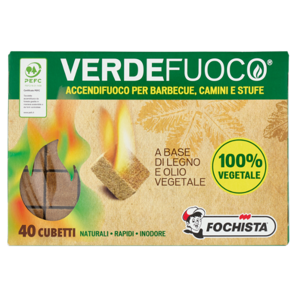 Fochista Verdefuoco Accendifuoco per Barbecue, Camini e Stufe Cubetti 40 pz