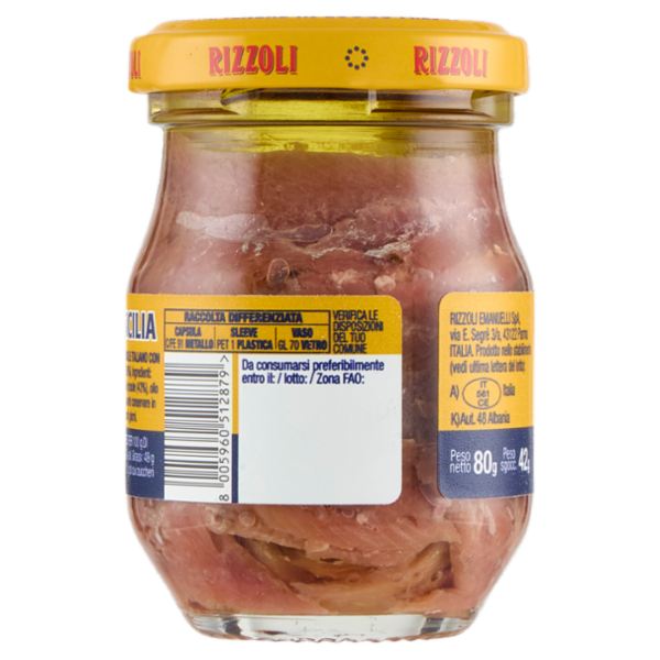 Rizzoli Filetti di Alici del Canale di Sicilia in Olio 100% Italiano 80 g