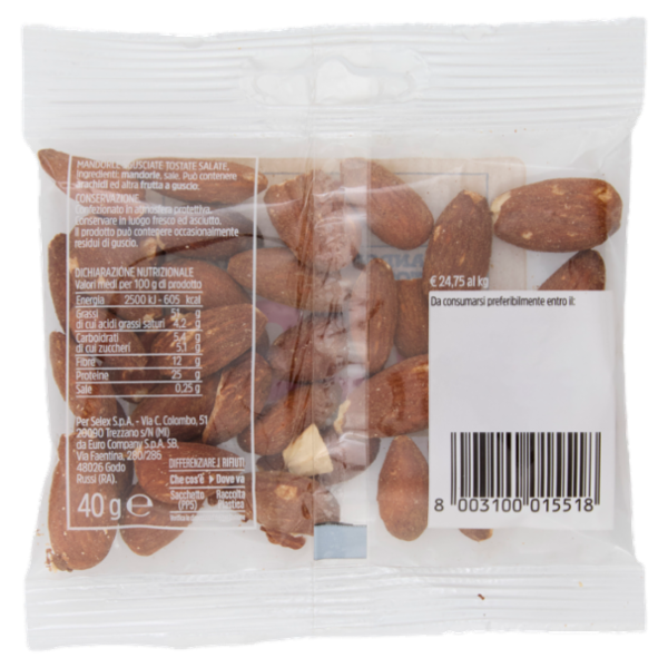 Selex Frutta Secca Mandorle Sgusciate, Tostate e Salate 40 g