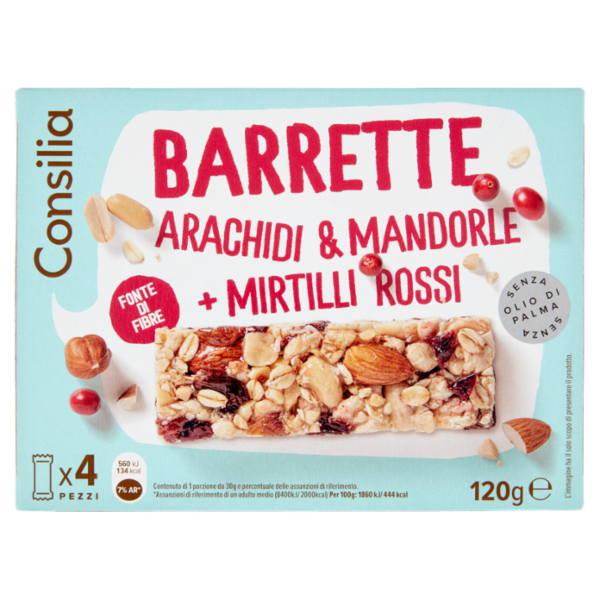 Consilia Barrette di Cereali con Arachidi, Mandorle e Mirtilli Rossi 4x30 g