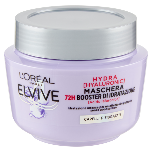 L'Oreal Paris Maschera Elvive Hydra Hyaluronic con Acido Ialuronico 72H Booster di Idratazione 300ml