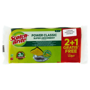 Scotch-Brite Power Classic Spugna Abrasiva Super Assorbente 2 + 1 Gratis*