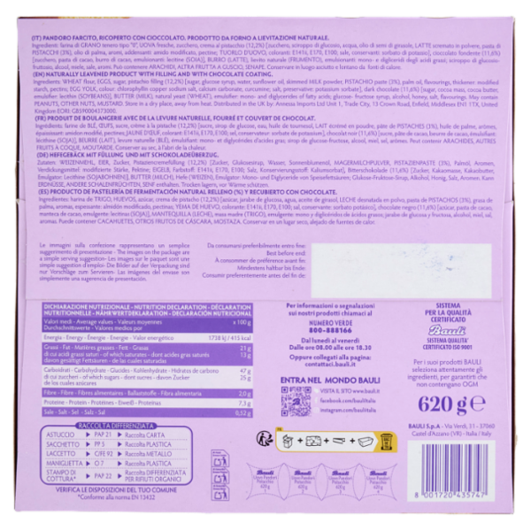 Bauli Pandorì l'Uovo con Crema al Pistacchio Ricoperto di Cioccolato Fondente 620 g