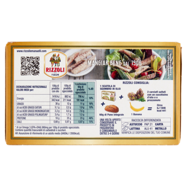 Rizzoli Filetti di Sgombro in Olio di Oliva 125 g