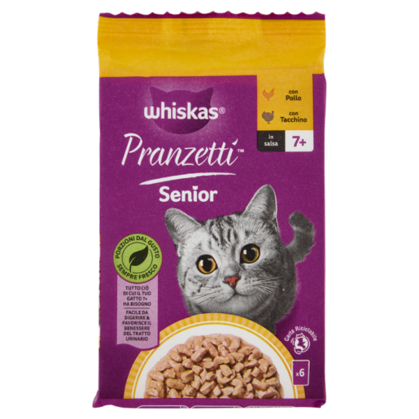 Whiskas Pranzetti Senior Cibo Umido Gatto con Pollo e Tacchino in Salsa 6x50g