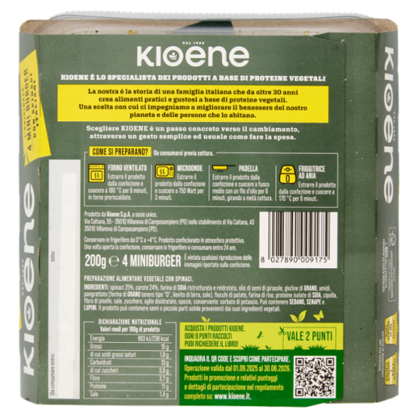 Kioene l'Originale 4 Mini Burger con Spinaci Italiani 200 g