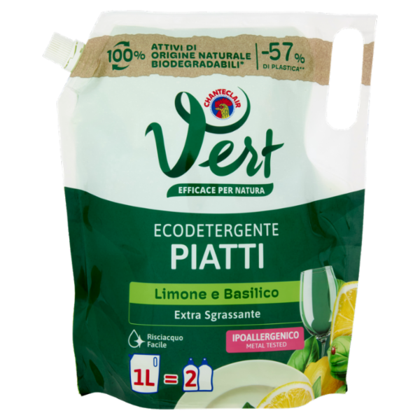 Vert di Chanteclair Ecodetergente Piatti Limone e Basilico 1000 ml