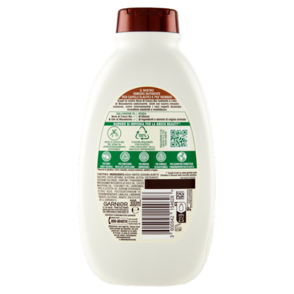 Garnier Shampoo Ultra Dolce Latte di Cocco e Macadamia, Capelli Morbidi e Setosi, 300 ml