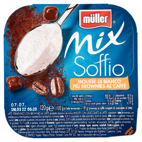 müller Mix Soffio Mousse di Bianco Più Brownies al Caffè 120 g