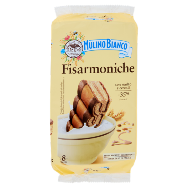 Mulino Bianco Fisarmoniche Merenda con 8 Cereali e Crema al Malto d'Orzo e Cacao 8 pezzi 264g