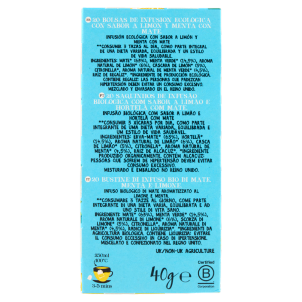 CUPPER My Slim Mate Infuso Bio di Mate Menta e Limone, 20 Bustine 40 g