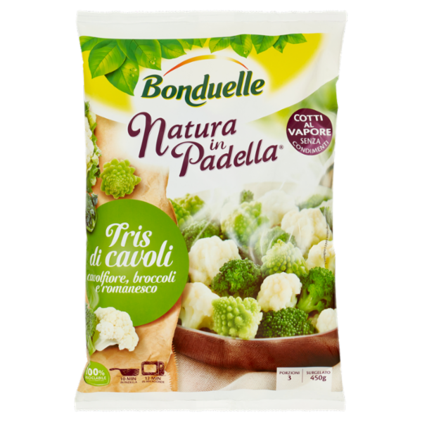 Bonduelle Natura in Padella Tris di cavoli cavolfiore, broccoli e romanesco Surgelato 450 g
