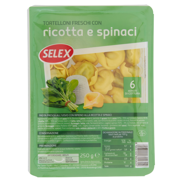 Selex Tortelloni Freschi alla Ricotta e Spinaci 250 g