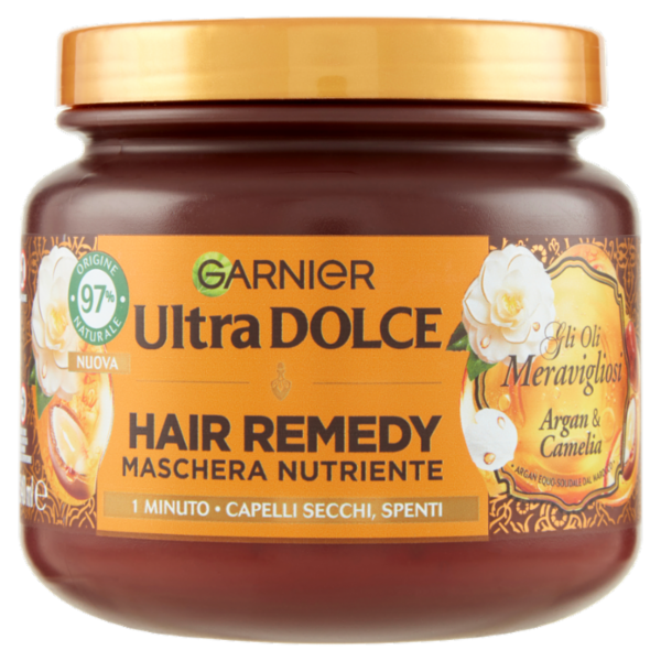 Garnier Ultra Dolce Hair Remedy Maschera per Capelli Nutriente Argan e Camelia, 340 ml