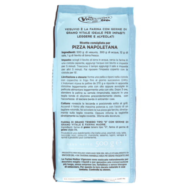 Molino Vigevano Farine Professionali Vesuvio Farina Tipo 0 con Germe di Grano Macinato a Pietra 500g