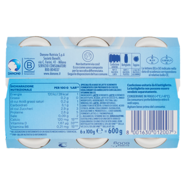 ACTIMEL, Yogurt da Bere con Vit B6 e D per il Sistema Immunitario, 0% grassi, gusto Cocco, 6X100G
