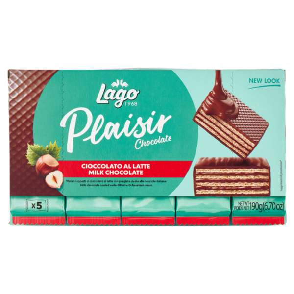 Lago Plaisir Chocolate Cioccolato al Latte Wafer cioccolato al latte con crema alle nocciole 5x38g
