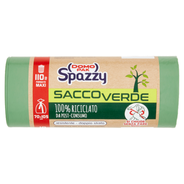 Domopak Spazzy Sacco Verde 100% Riciclato da Post-Consumo 110 lt 70x105 cm 10 pz