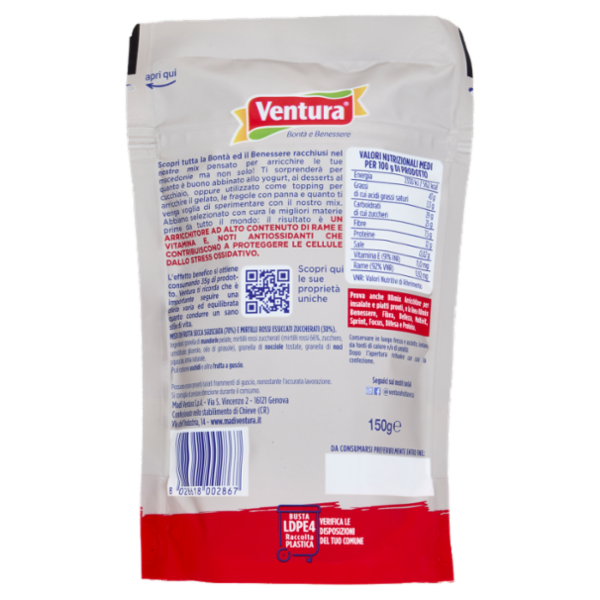 Ventura BBmix per Yogurt macedonie Mix con noci, mandorle, nocciole e cranberry zuccherato 150 g