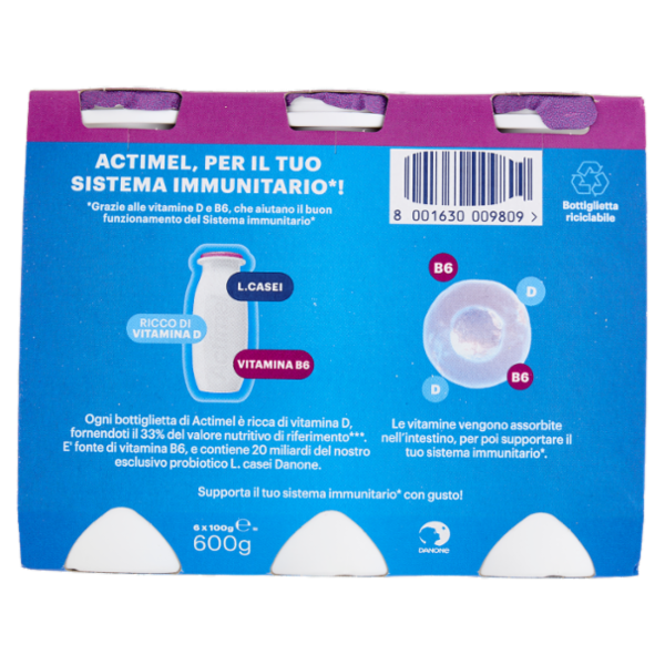 ACTIMEL, Yogurt da Bere con Vit B6 e D per il Sistema Immunitario, gusto Ribes Nero-Acai, 6X100G