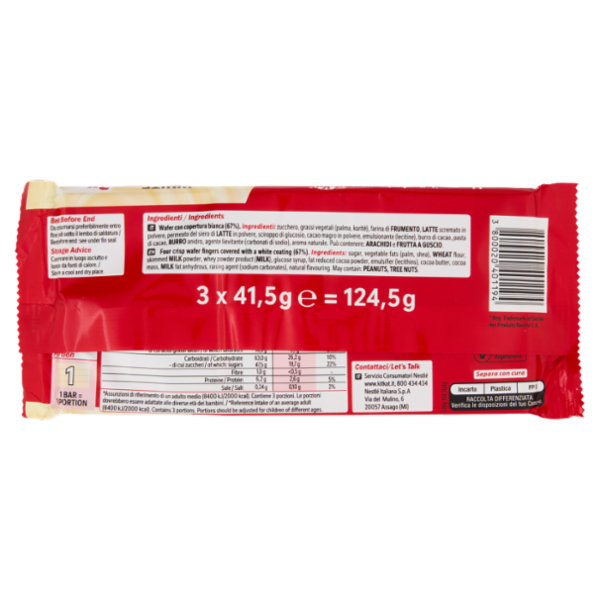 KITKAT White Wafer con copertura Bianca 3 Snack da 41,5g