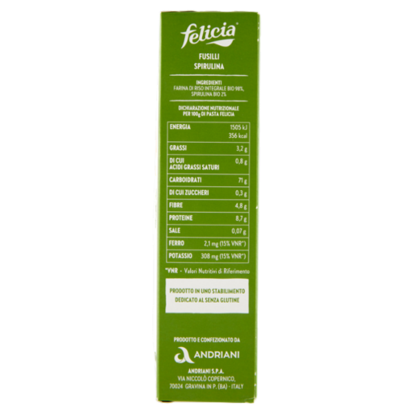 felicia Fusilli alla Spirulina con Farina di Riso Integrale Bio 250 g