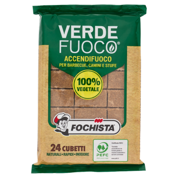 Fochista Verdefuoco Accendifuoco per Barbecue, Camini e Stufe Cubetti 24 pz