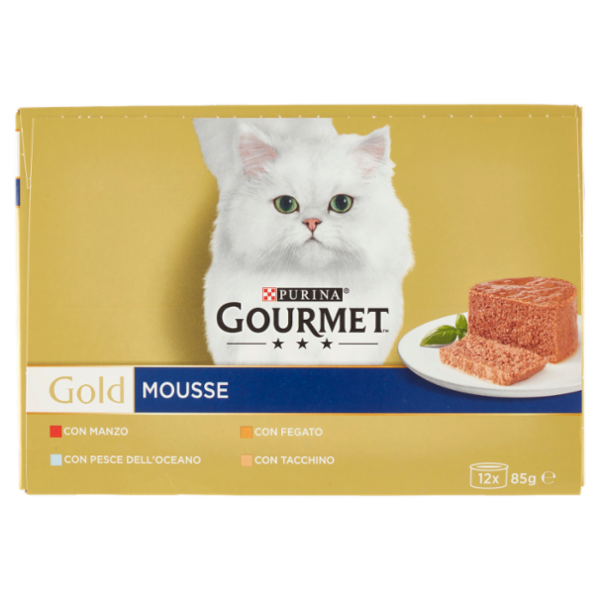 PURINA GOURMET Gold Mousse Manzo / Pesce dell'Oceano / Fegato / Tacchino 12 x 85 g