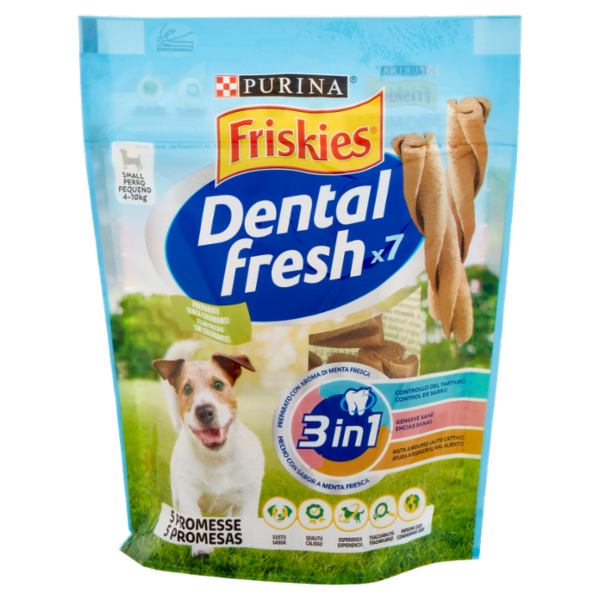 PURINA FRISKIES Dental fresh Snack igiene orale e dentale taglia S busta 7 bastoncini 110 g