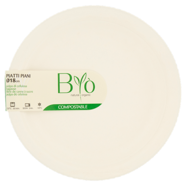 Biò Piatti Piani Ø18cm polpa di cellulosa 25 pz