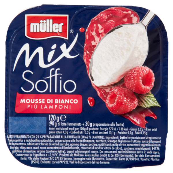 müller Mix Soffio Mousse di Bianco Più Lamponi 120 g