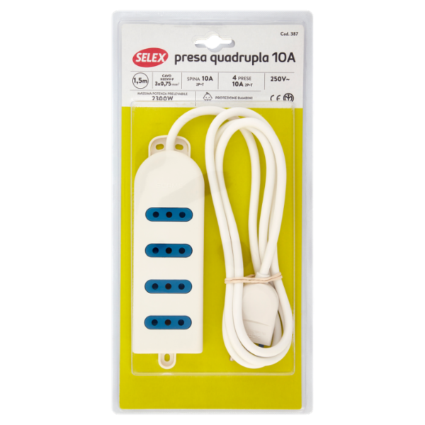 Selex Presa Multipla 4 uscite 10A(Ita)+ Spina 10A e cavo Bianco 1,5m