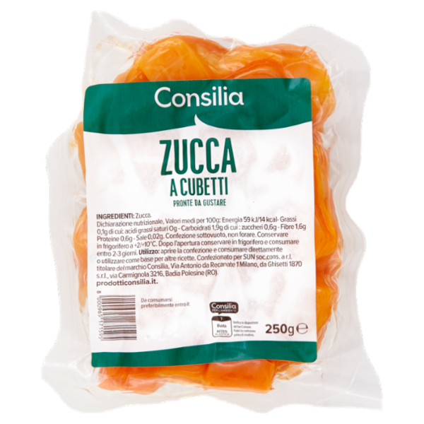Consilia Zucca a Cubetti, Precotta e Pronta da Cucinare 250 g