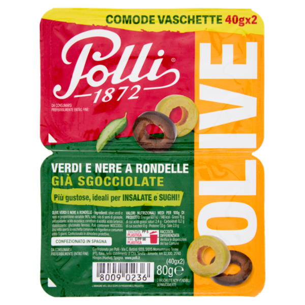 Polli Olive Verdi e Nere a Rondelle Già Sgocciolate 2 x 40 g