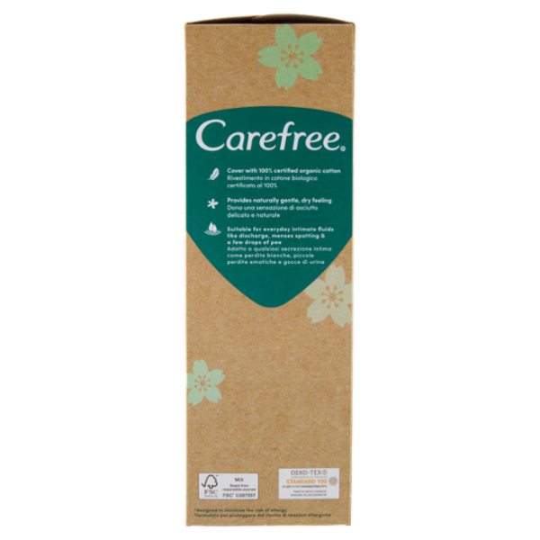 Carefree 100% Organic Cotton Topsheet Long Salvaslip 24 pz