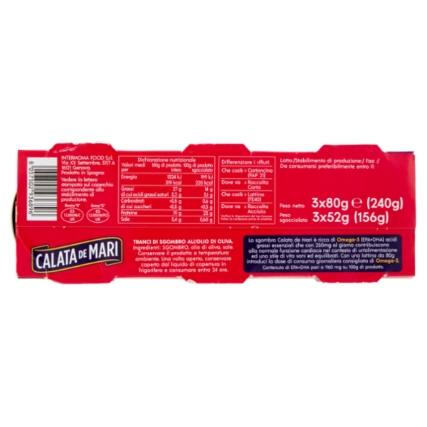Calata de Mari Sgombro Tranci all'olio di oliva 3 x 80 g