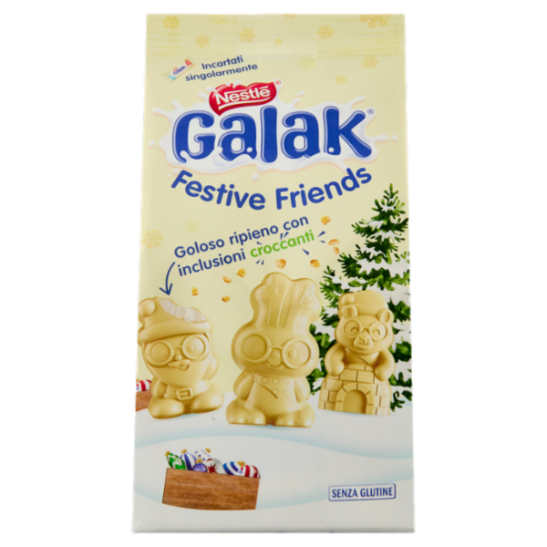 GALAK Festive Friends Personaggi di Cioccolato Bianco e Cereali Sacchetto 147g