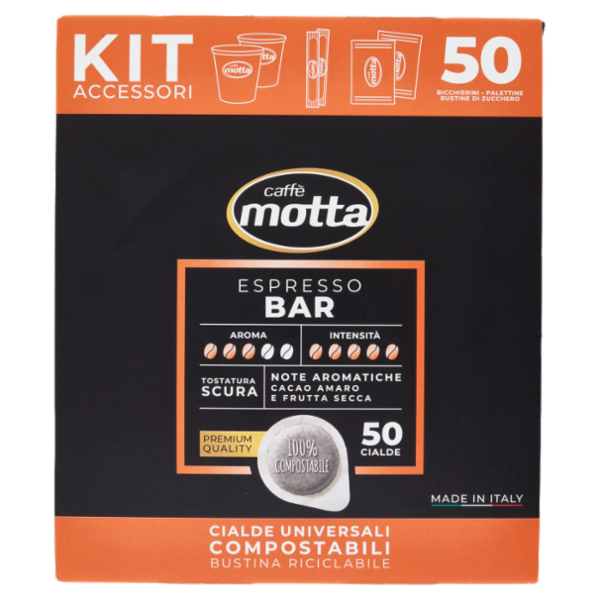 caffè motta Espresso Bar Kit Accessori + Cialde Universali Compostabili 50 x 7 g