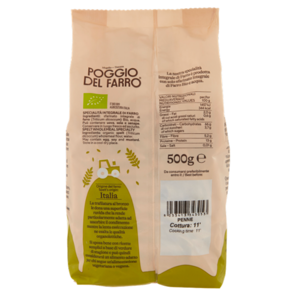 Poggio del Farro Specialità Integrale di Farro Bio Penne 500 g