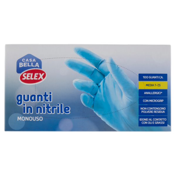 Selex Casa Bella Guanti Monouso in Nitrile Misura Media (7-7,5) Dispenser 100 pezzi