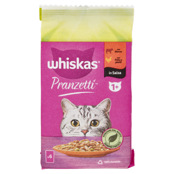 Whiskas Pranzetti con Manzo, con Pollo e piselli in Salsa 6 x 50 g