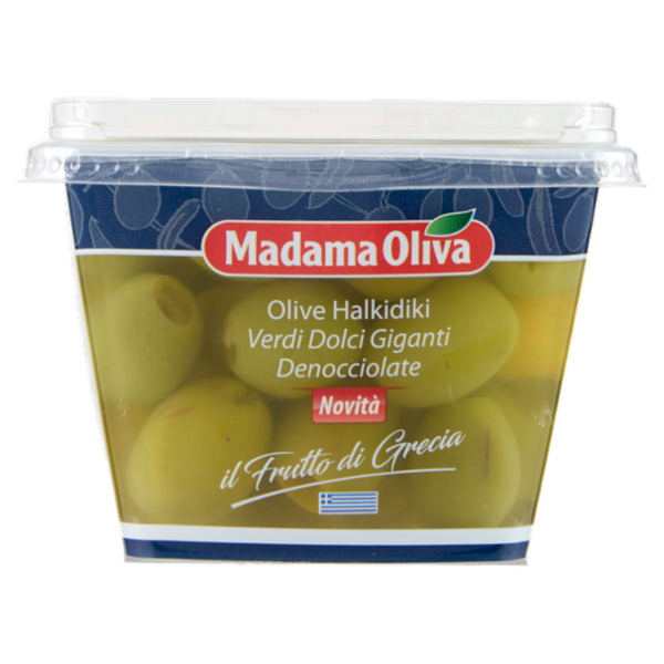 Madama Oliva il Frutto di Grecia Olive Halkidiki Verdi Dolci Giganti Denocciolate 480 g